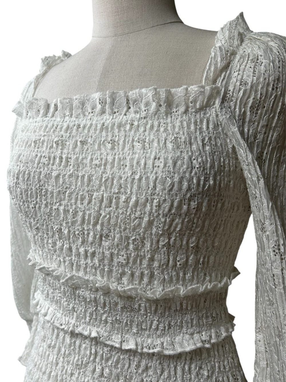 Saylor Gal Ruffle Lace Mini Dress in White Size Medium Bridal Boho - Picture 4 of 6